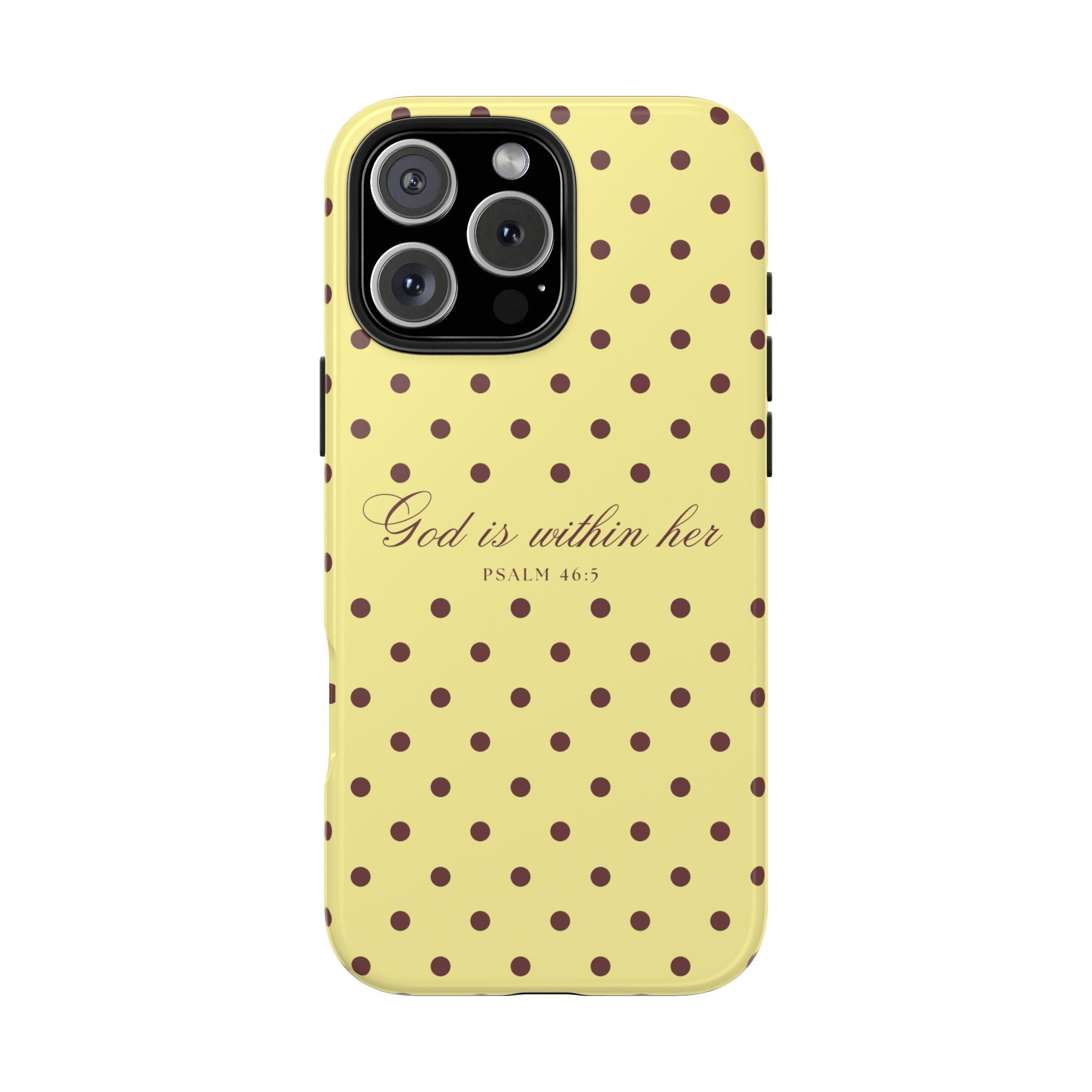 "God Is Within Her" Polka Dot Phone Case — Yellow & Brown