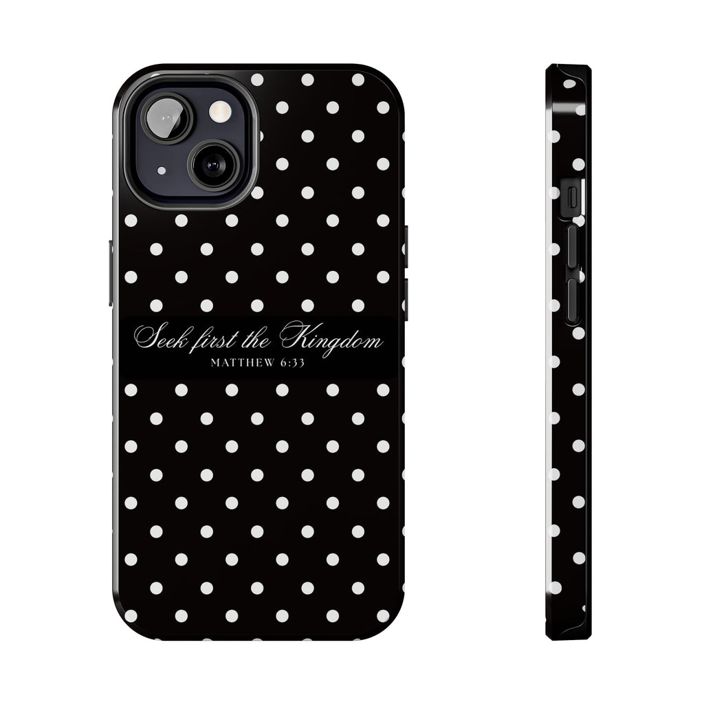 Polka Dot 'Seek First the Kingdom' Phone Case — Black & White