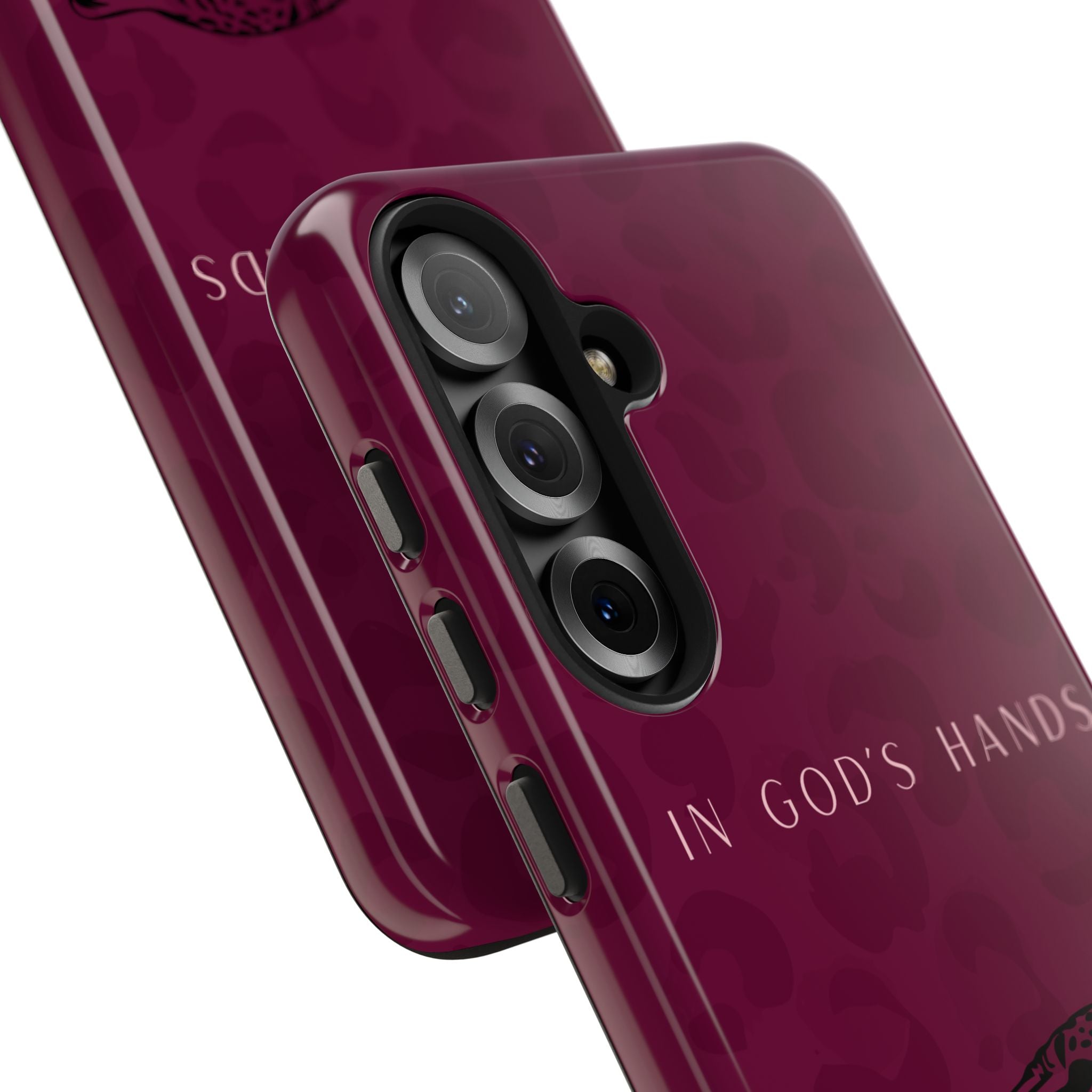 'In God's Hands' Burgundy Leopard Phone Case