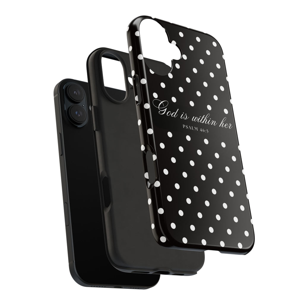 "God Is Within Her" Polka Dot Phone Case — Black & White