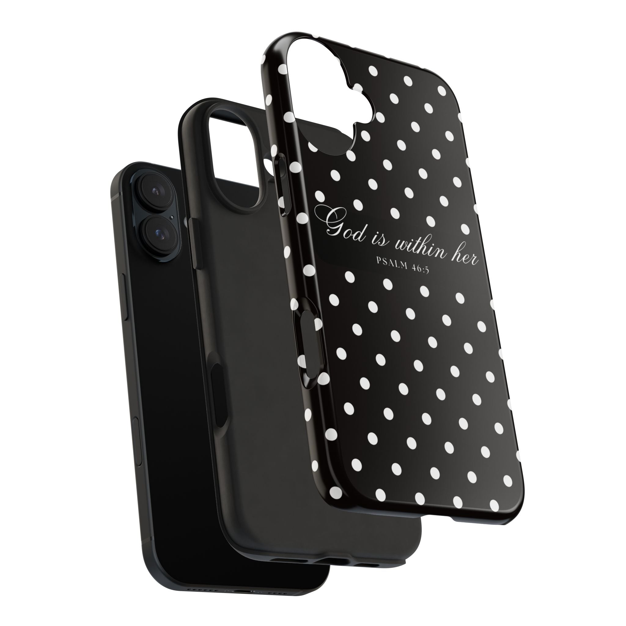 "God Is Within Her" Polka Dot Phone Case — Black & White