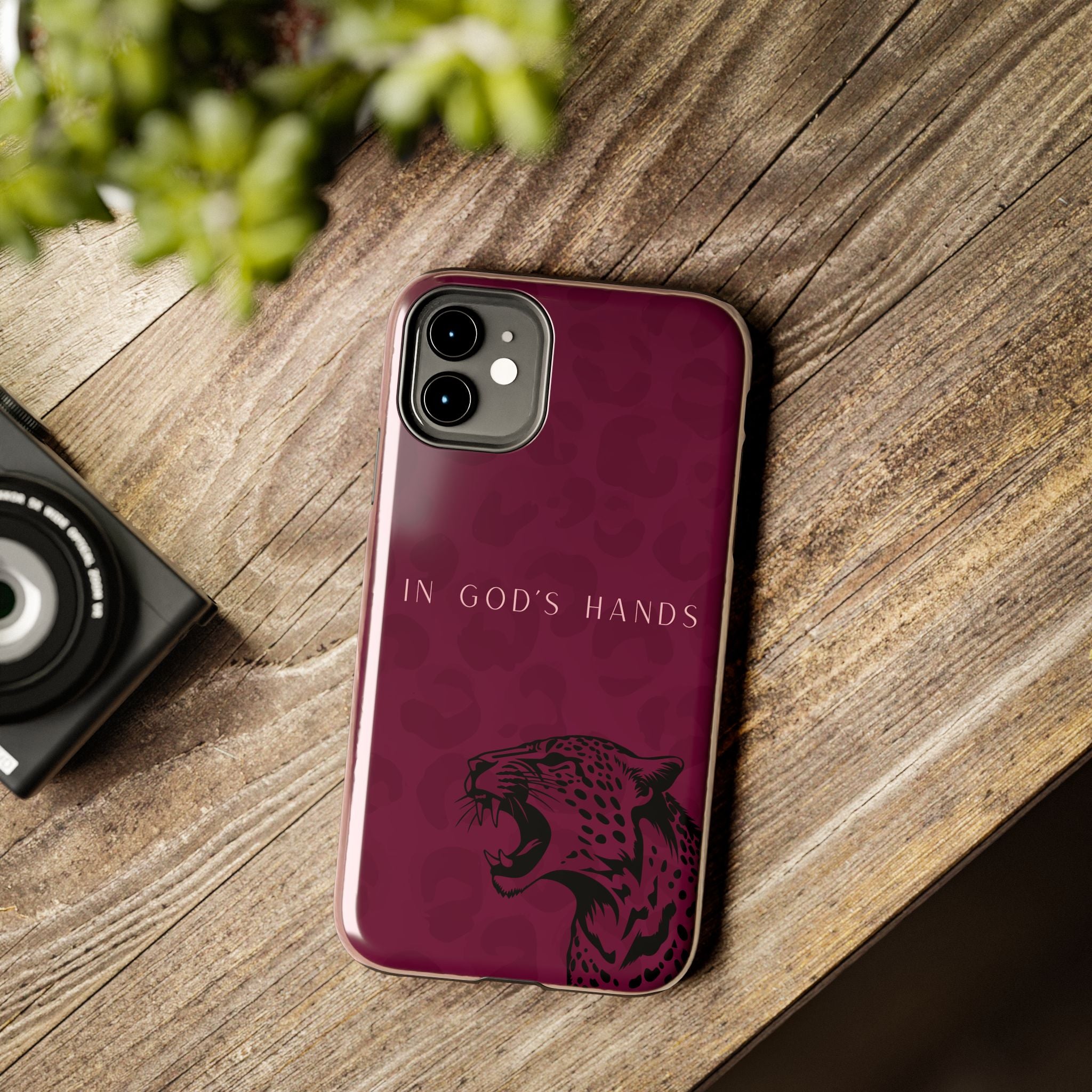 'In God's Hands' Burgundy Leopard Phone Case