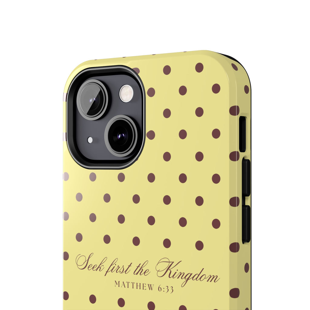 "Seek First the Kingdom" Polka Dot Phone Case — Yellow & Brown