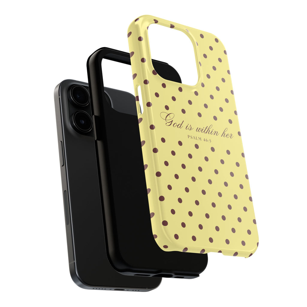 "God Is Within Her" Polka Dot Phone Case — Yellow & Brown