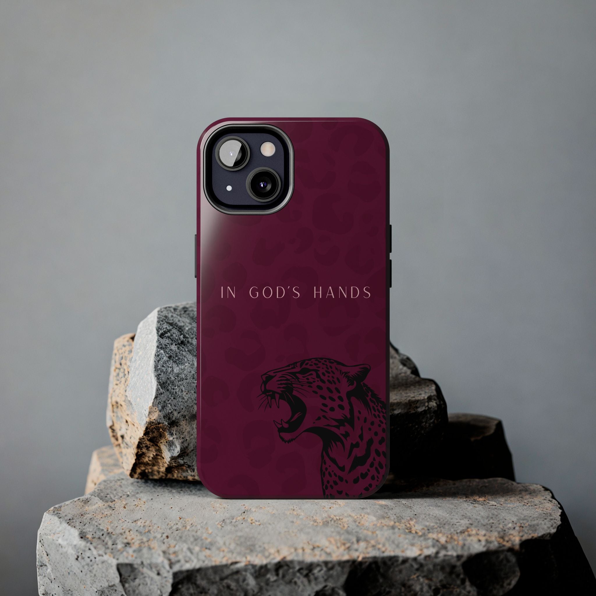 'In God's Hands' Burgundy Leopard Phone Case