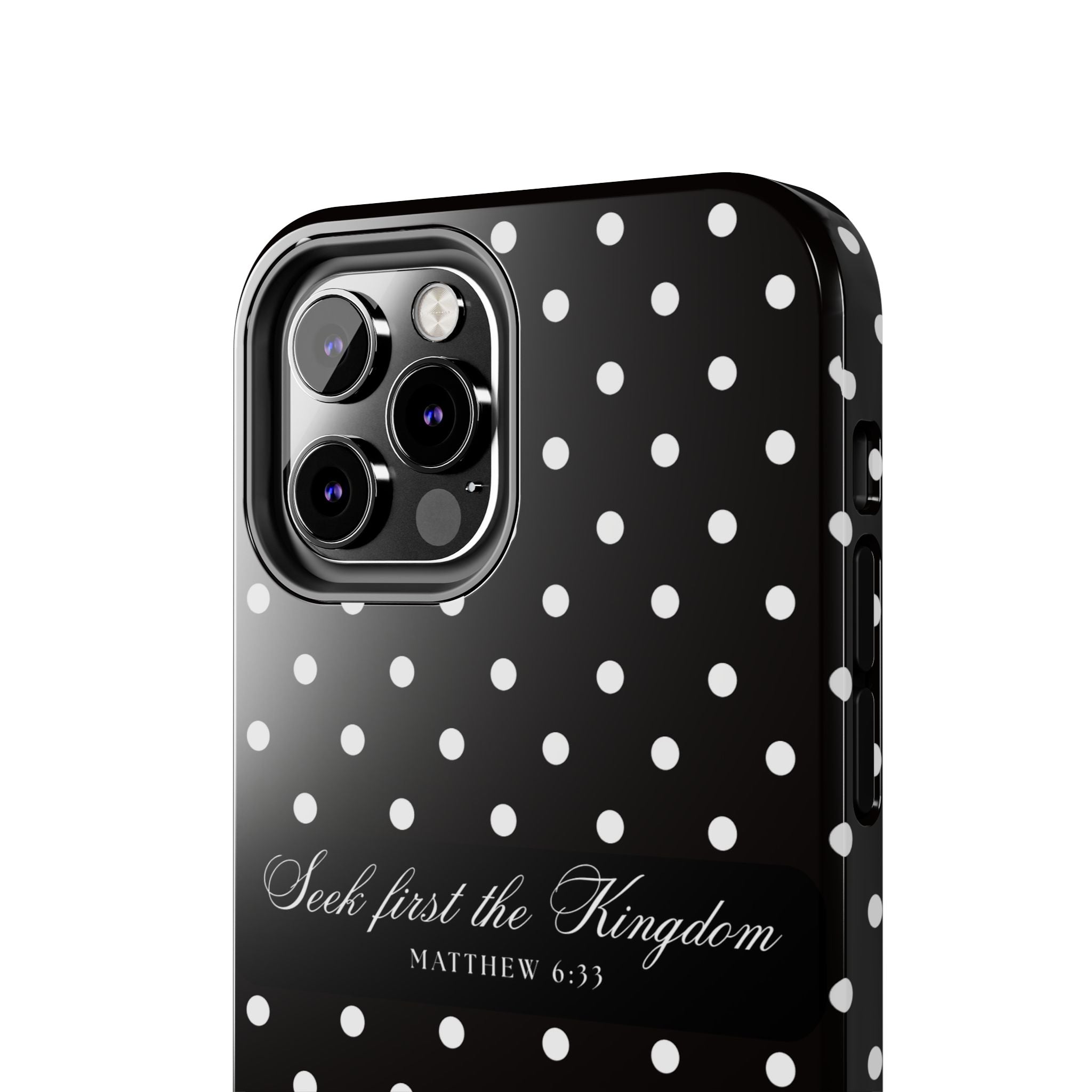 Polka Dot 'Seek First the Kingdom' Phone Case — Black & White