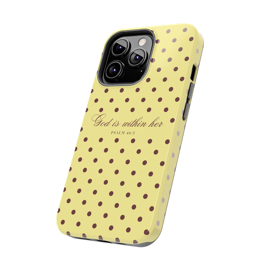 "God Is Within Her" Polka Dot Phone Case — Yellow & Brown