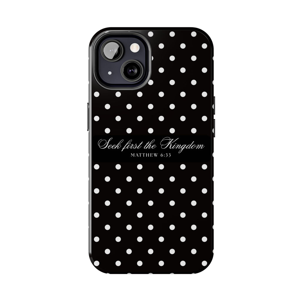 Polka Dot 'Seek First the Kingdom' Phone Case — Black & White