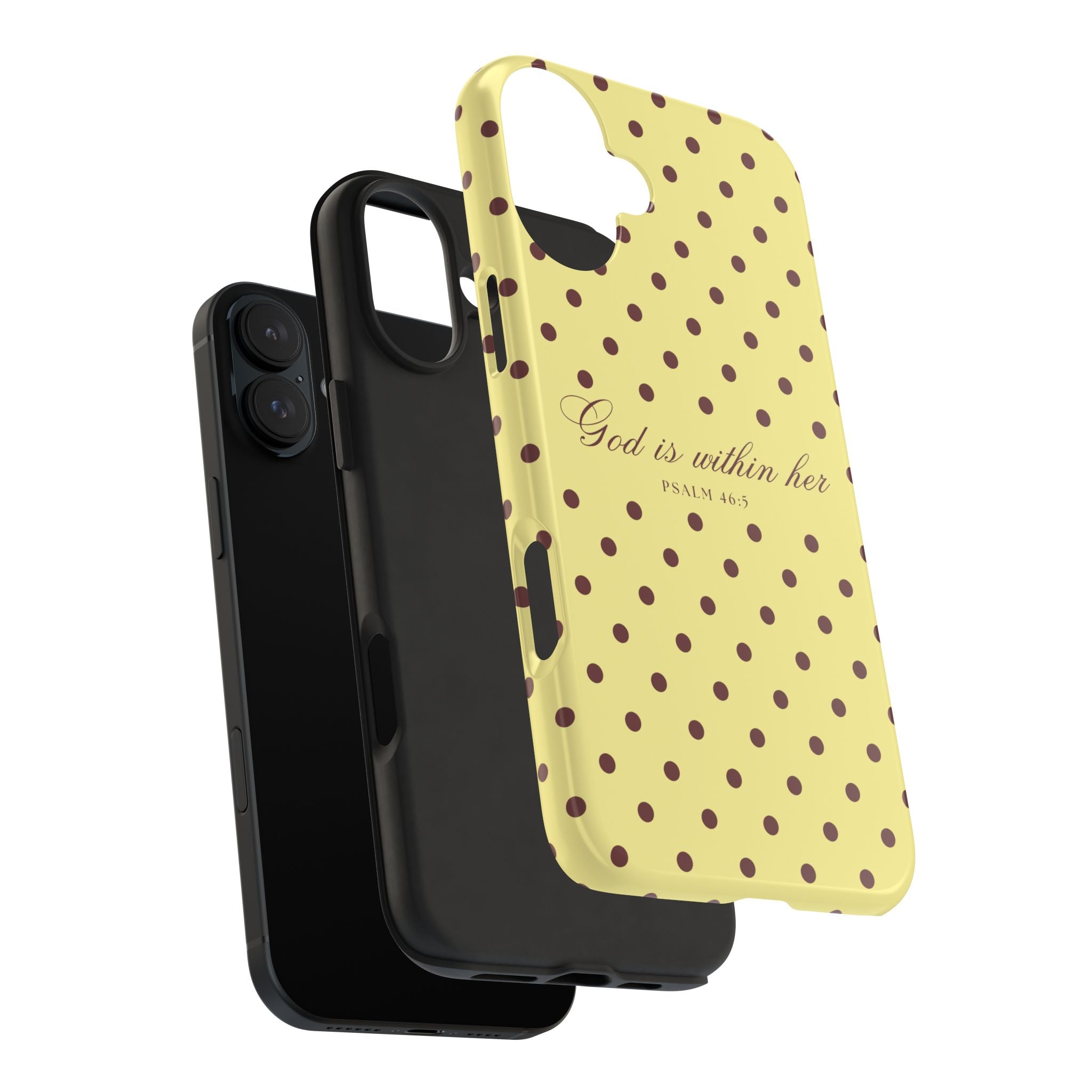 "God Is Within Her" Polka Dot Phone Case — Yellow & Brown