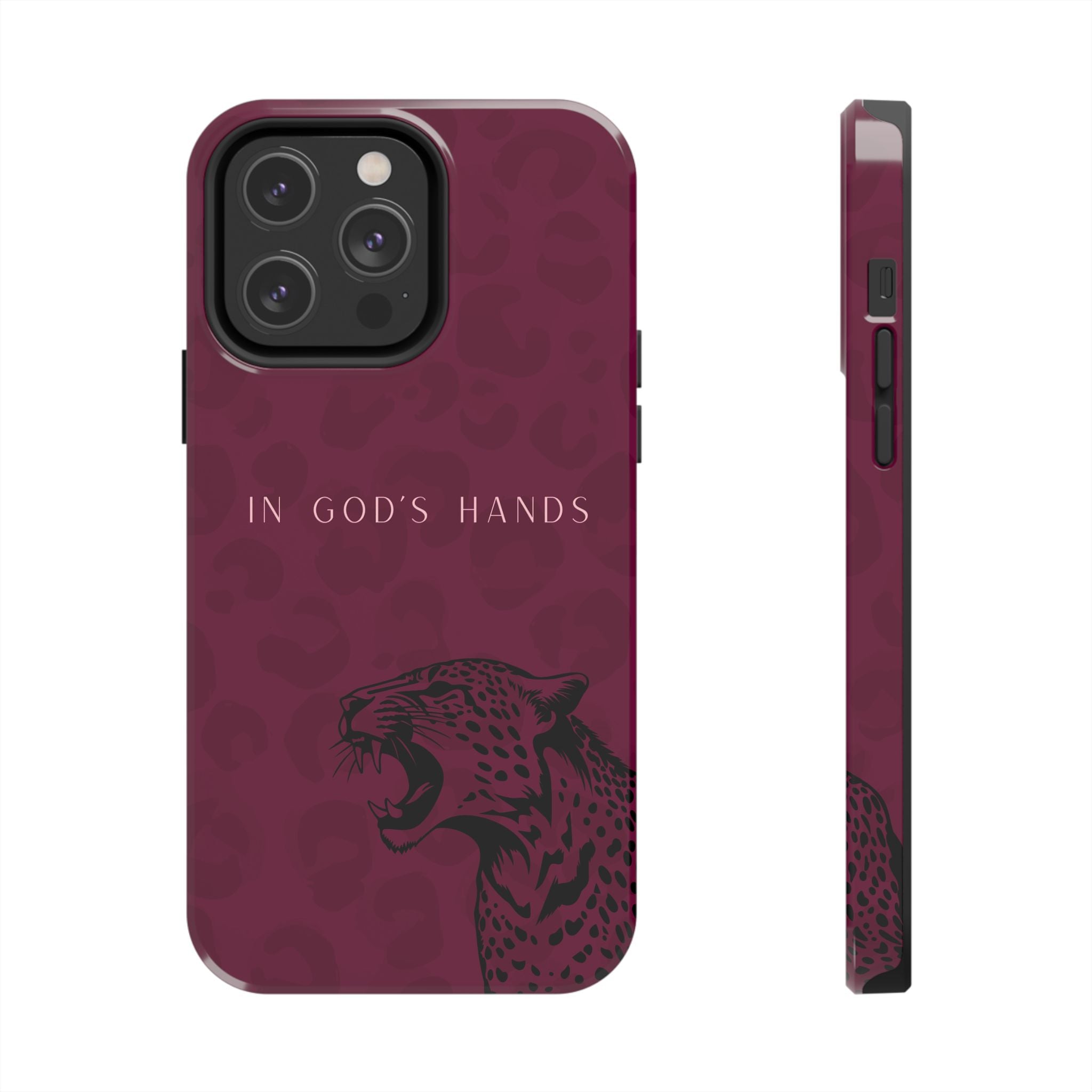 'In God's Hands' Burgundy Leopard Phone Case