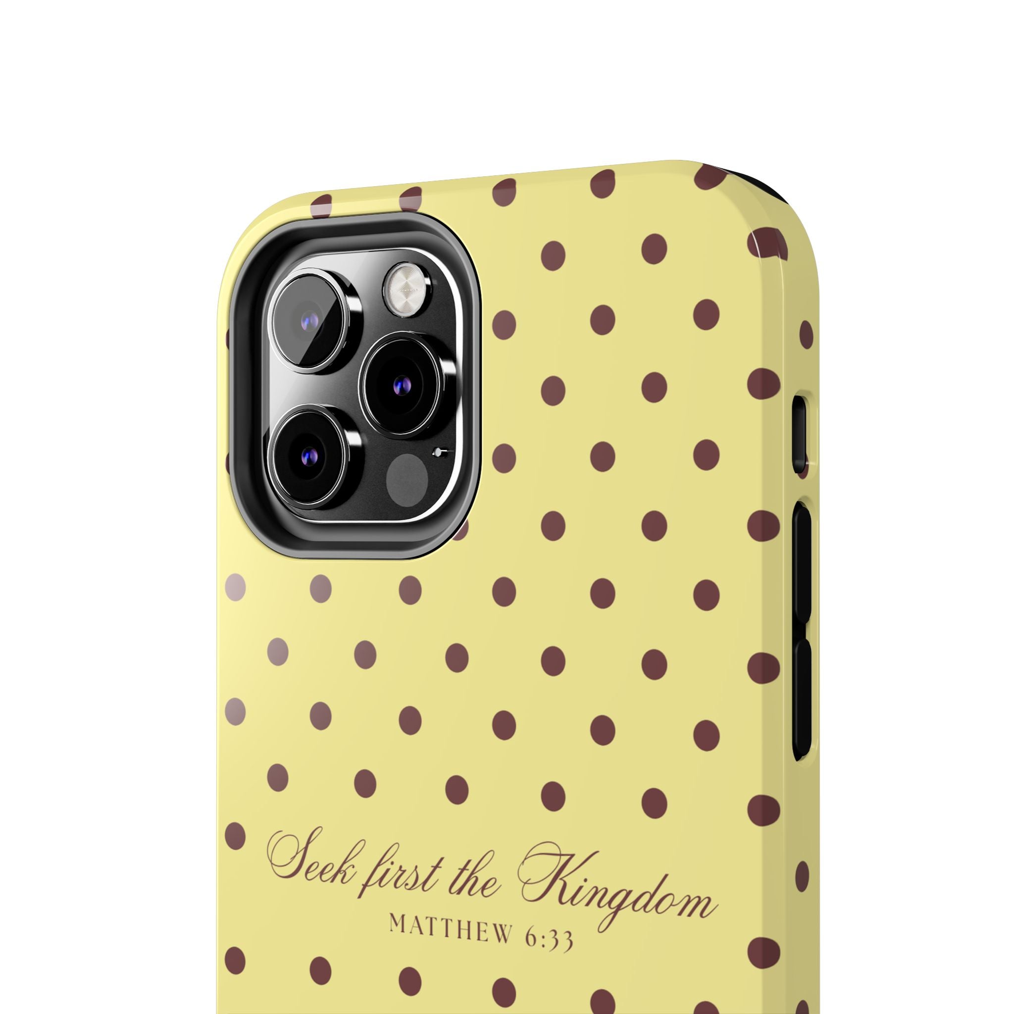 "Seek First the Kingdom" Polka Dot Phone Case — Yellow & Brown