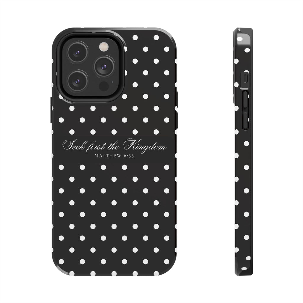 Polka Dot 'Seek First the Kingdom' Phone Case — Black & White