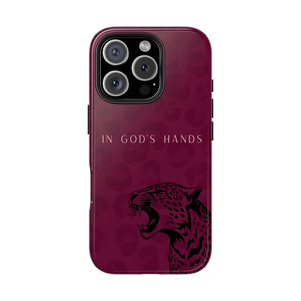 'In God's Hands' Burgundy Leopard Phone Case
