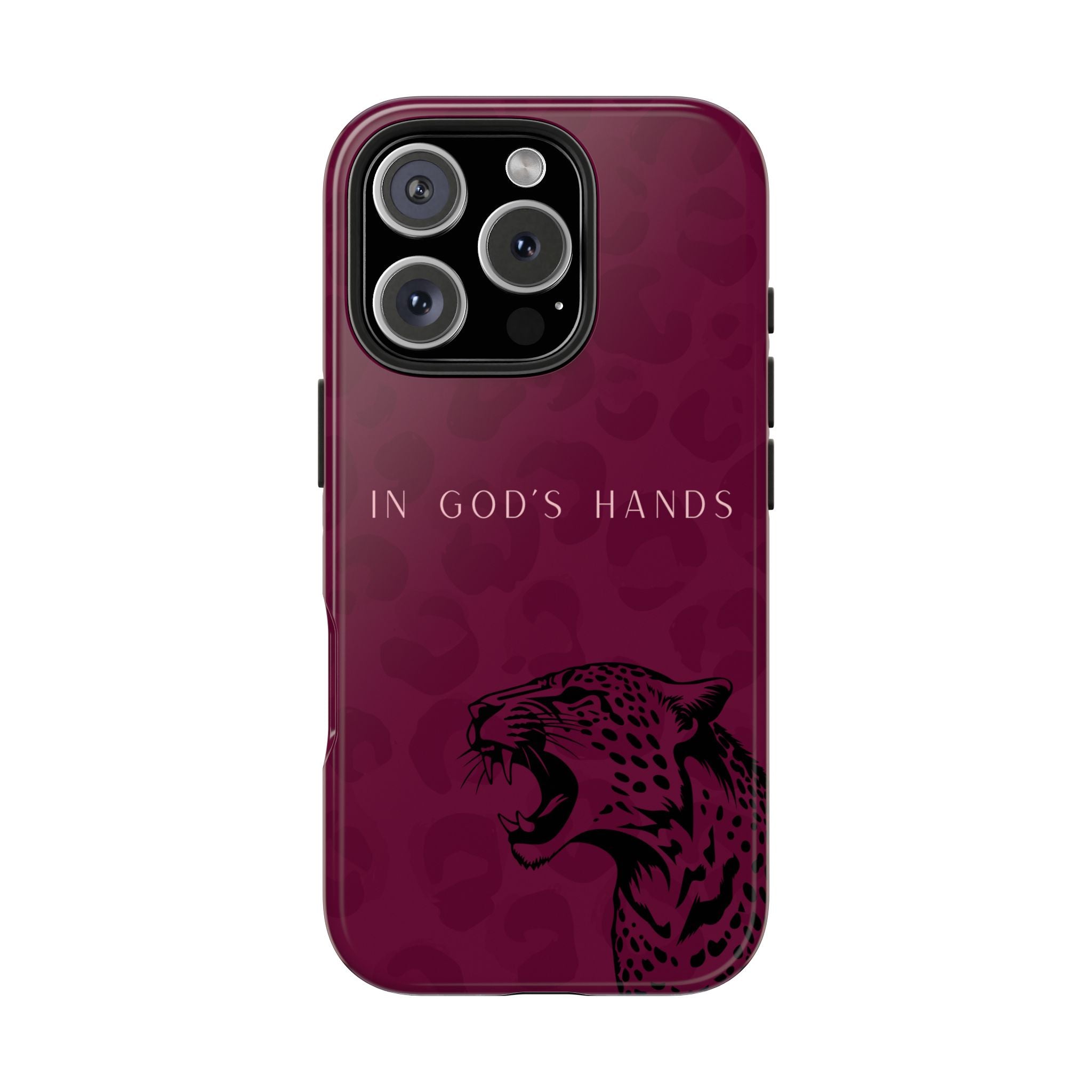 'In God's Hands' Burgundy Leopard Phone Case
