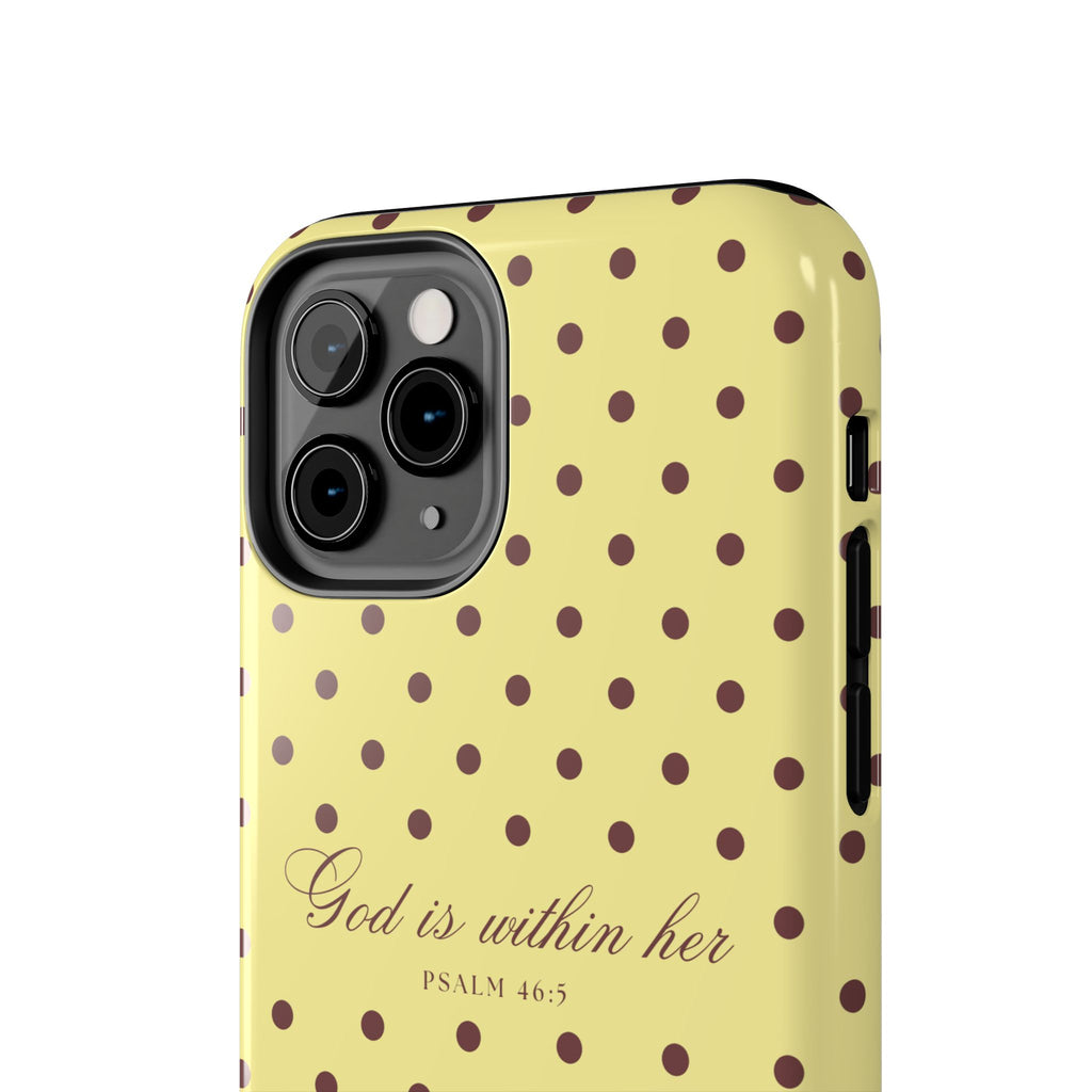 "God Is Within Her" Polka Dot Phone Case — Yellow & Brown