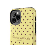 "God Is Within Her" Polka Dot Phone Case — Yellow & Brown