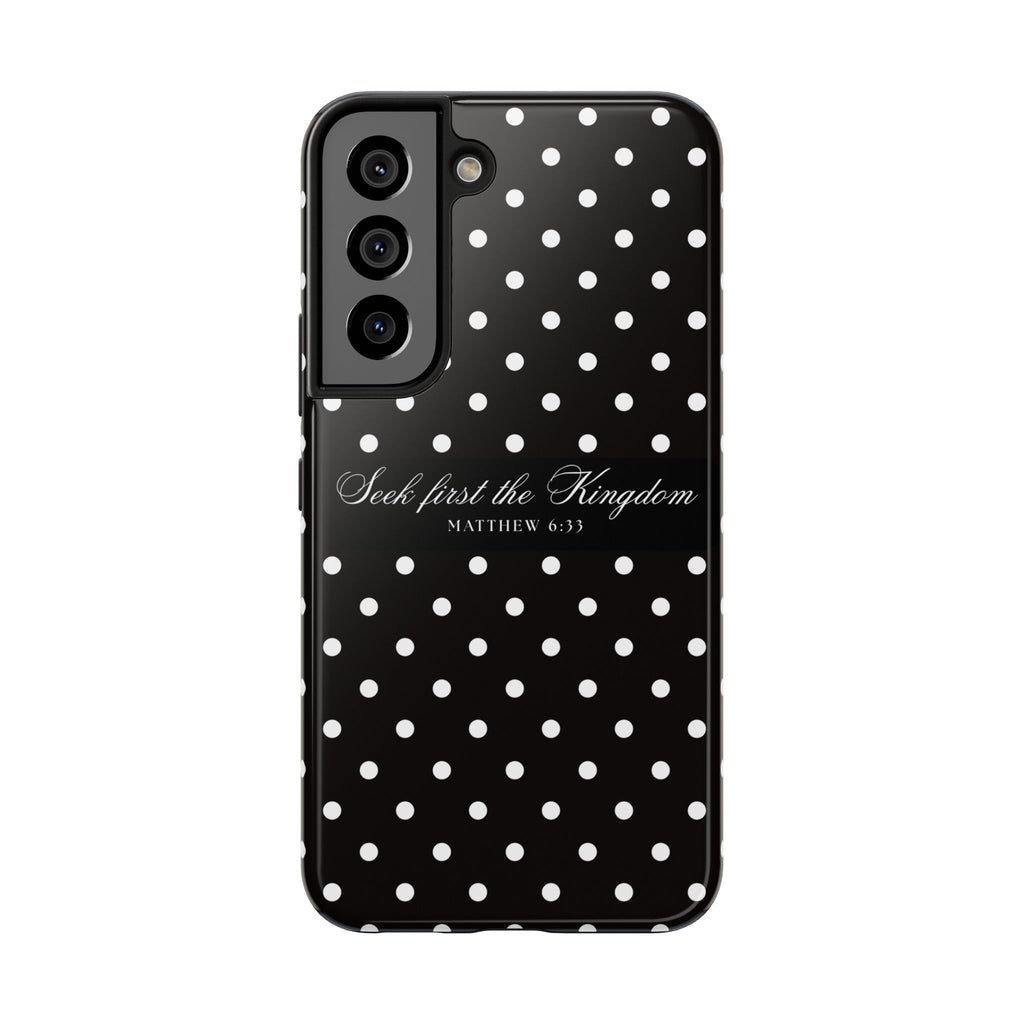 Polka Dot 'Seek First the Kingdom' Phone Case — Black & White