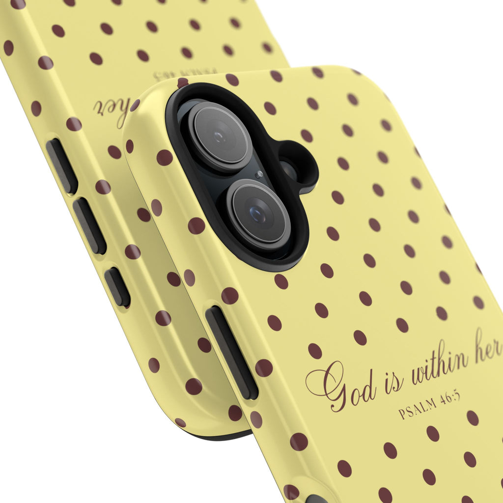 "God Is Within Her" Polka Dot Phone Case — Yellow & Brown