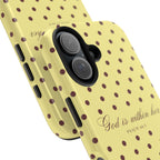"God Is Within Her" Polka Dot Phone Case — Yellow & Brown