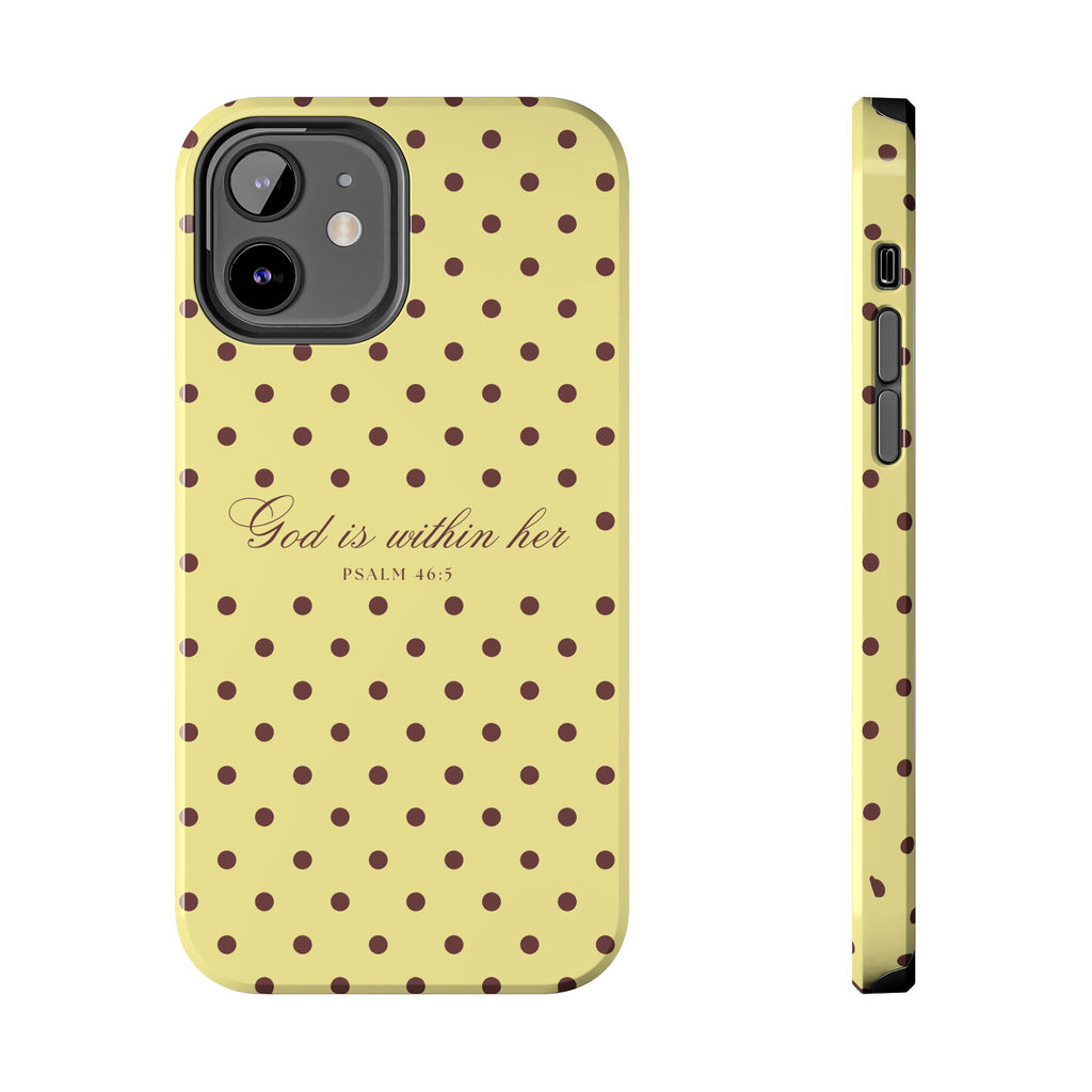 "God Is Within Her" Polka Dot Phone Case — Yellow & Brown