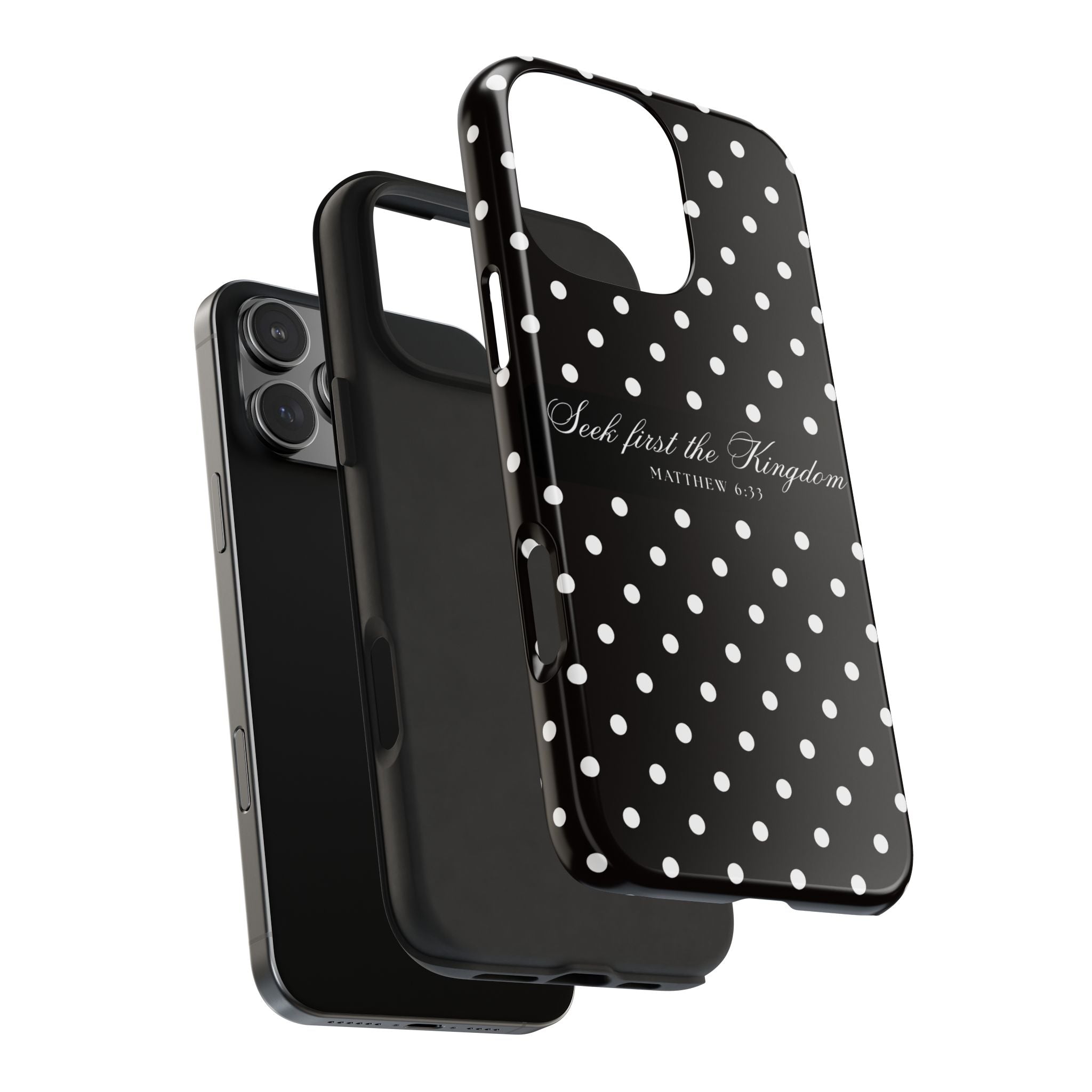 Polka Dot 'Seek First the Kingdom' Phone Case — Black & White