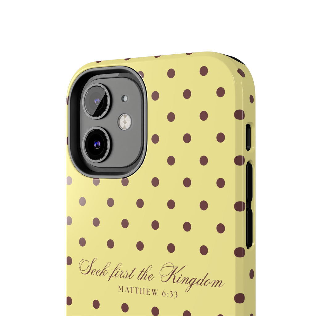 "Seek First the Kingdom" Polka Dot Phone Case — Yellow & Brown