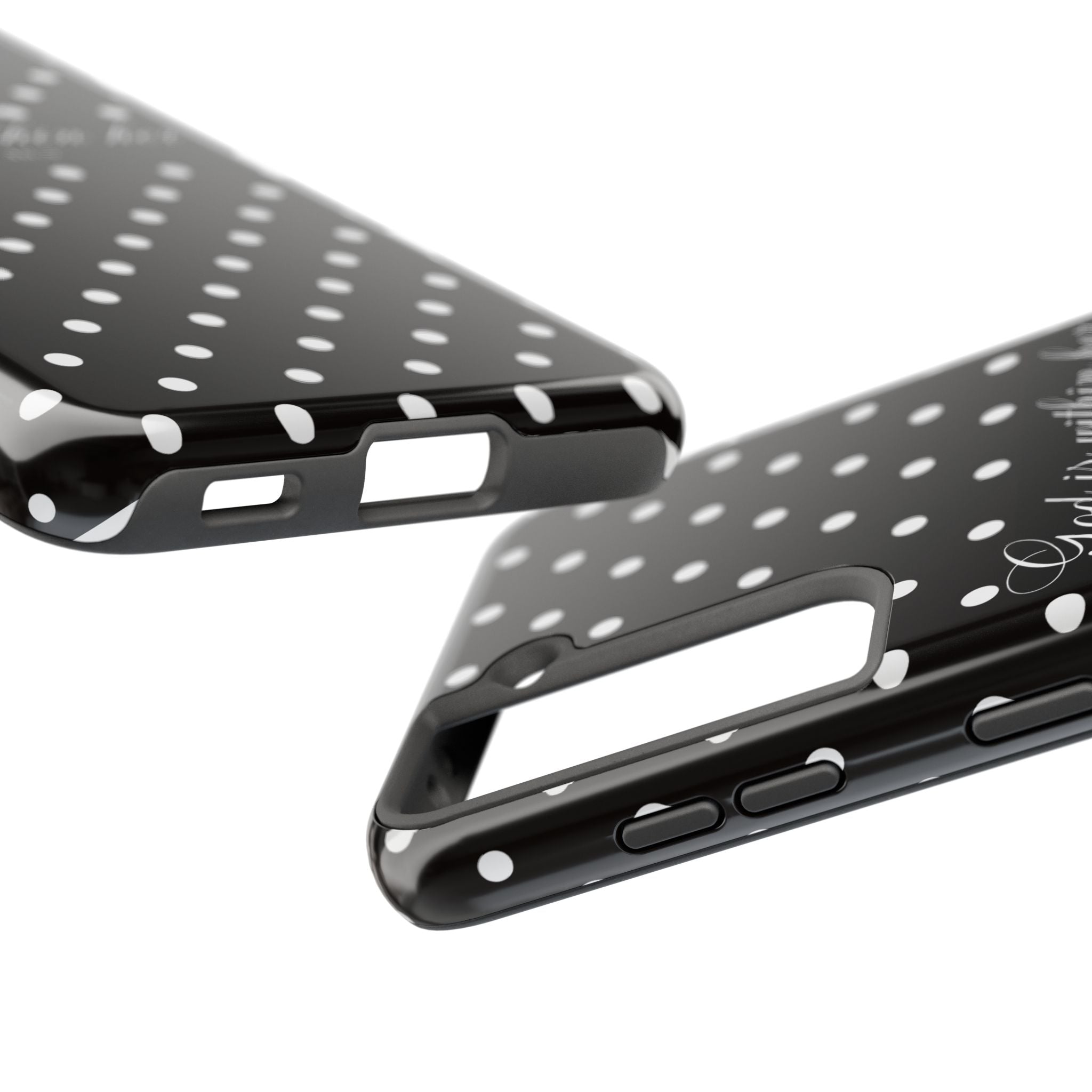 "God Is Within Her" Polka Dot Phone Case — Black & White
