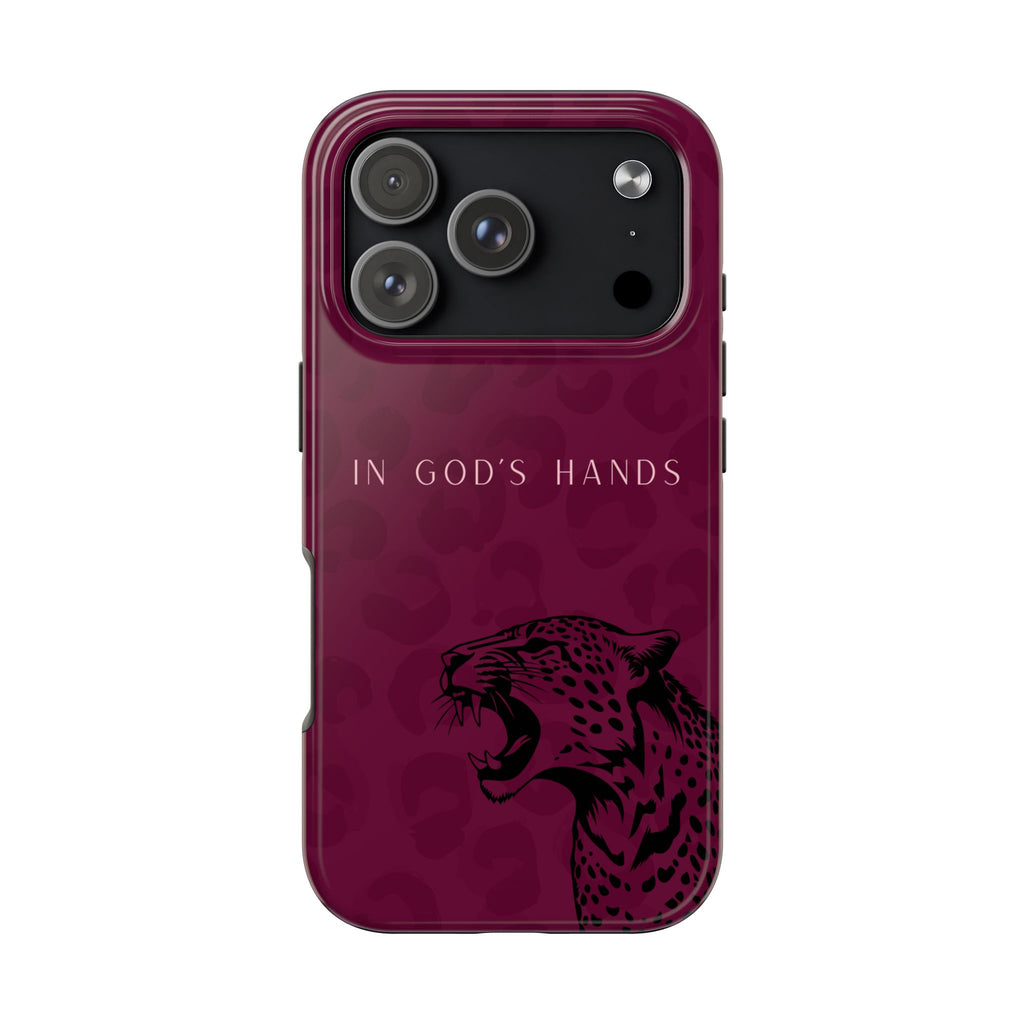 'In God's Hands' Burgundy Leopard Phone Case