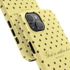 "God Is Within Her" Polka Dot Phone Case — Yellow & Brown