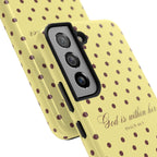 "God Is Within Her" Polka Dot Phone Case — Yellow & Brown