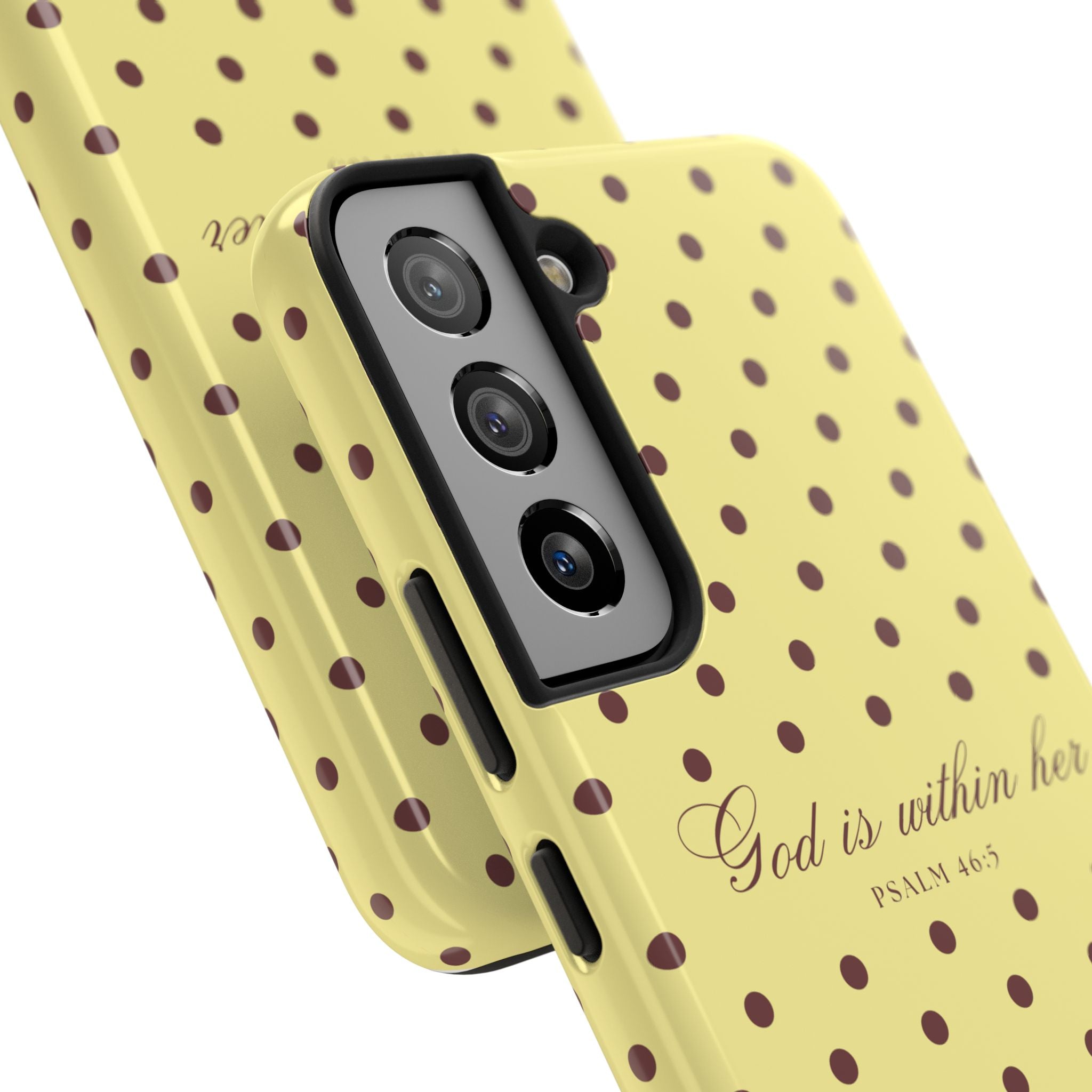 "God Is Within Her" Polka Dot Phone Case — Yellow & Brown