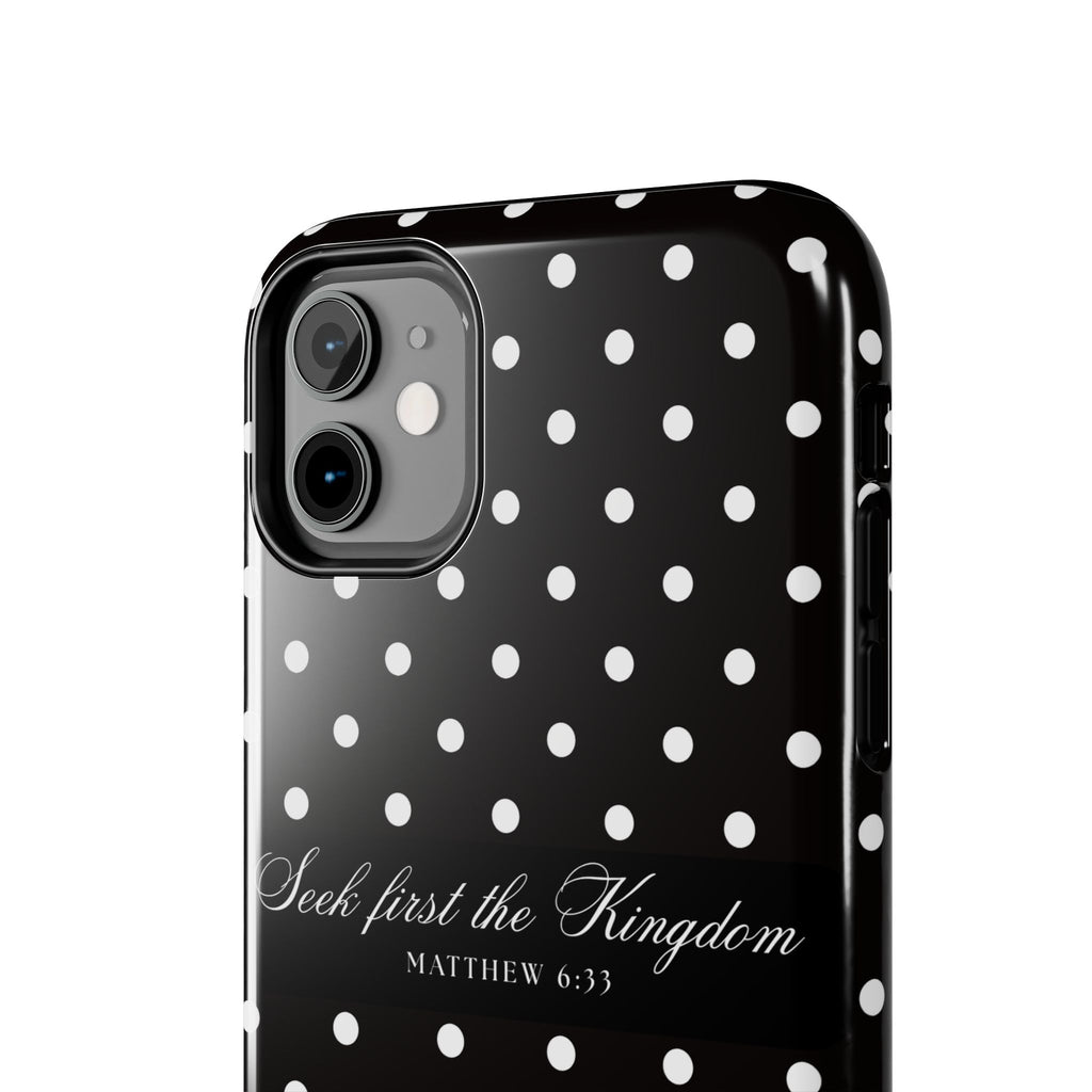 Polka Dot 'Seek First the Kingdom' Phone Case — Black & White