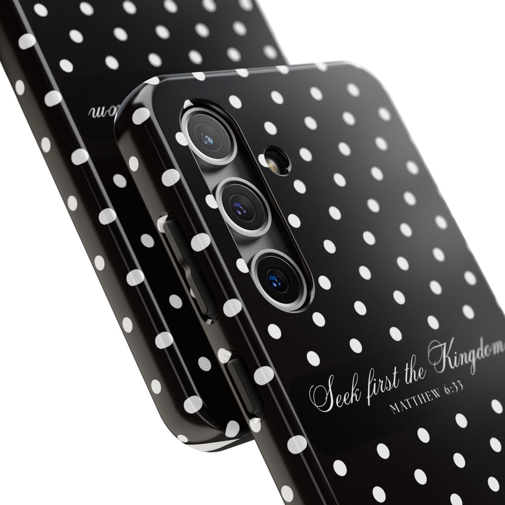 Polka Dot 'Seek First the Kingdom' Phone Case — Black & White