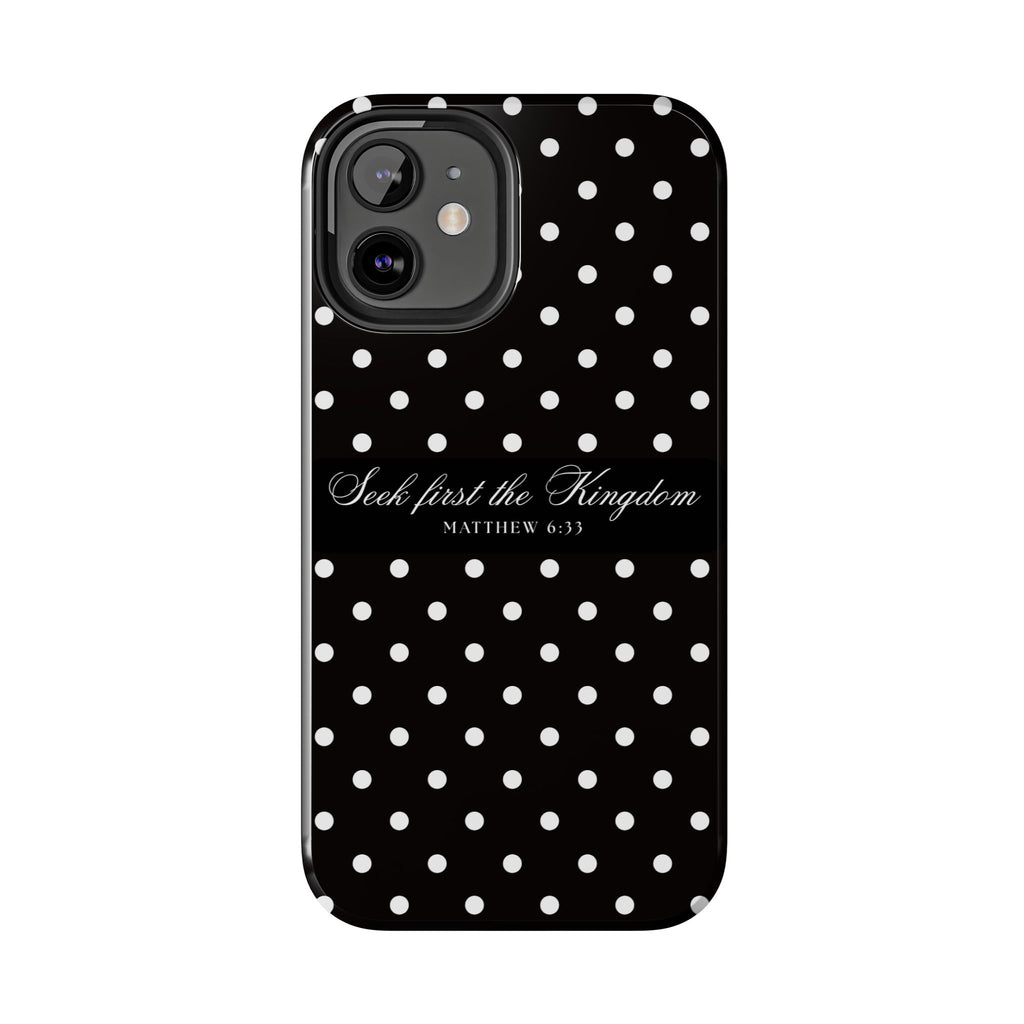 Polka Dot 'Seek First the Kingdom' Phone Case — Black & White