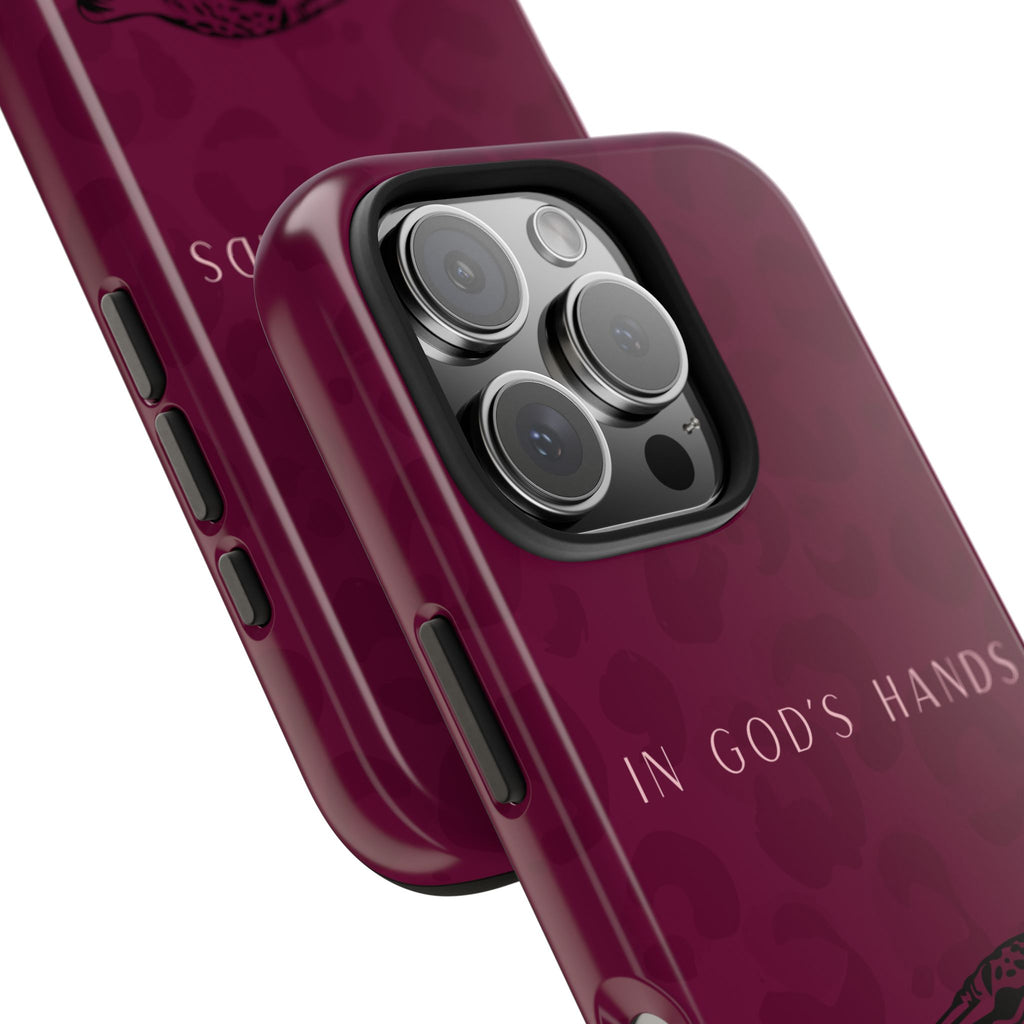 'In God's Hands' Burgundy Leopard Phone Case