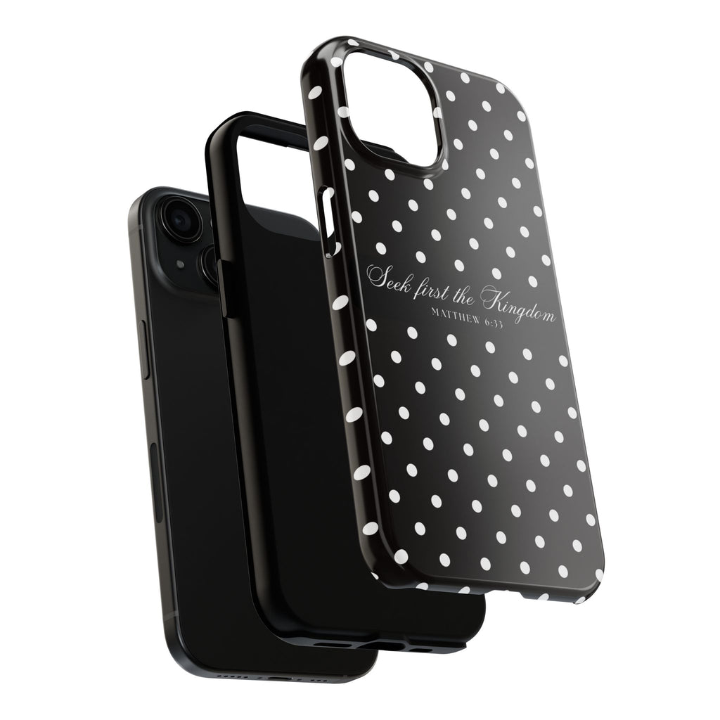 Polka Dot 'Seek First the Kingdom' Phone Case — Black & White
