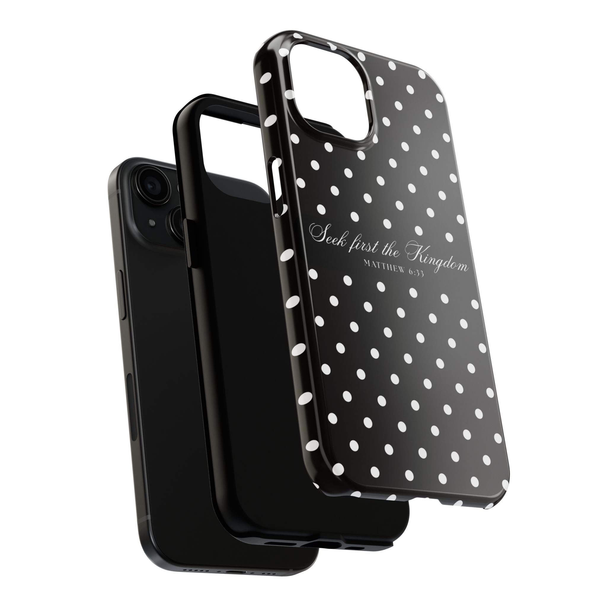 Polka Dot 'Seek First the Kingdom' Phone Case — Black & White