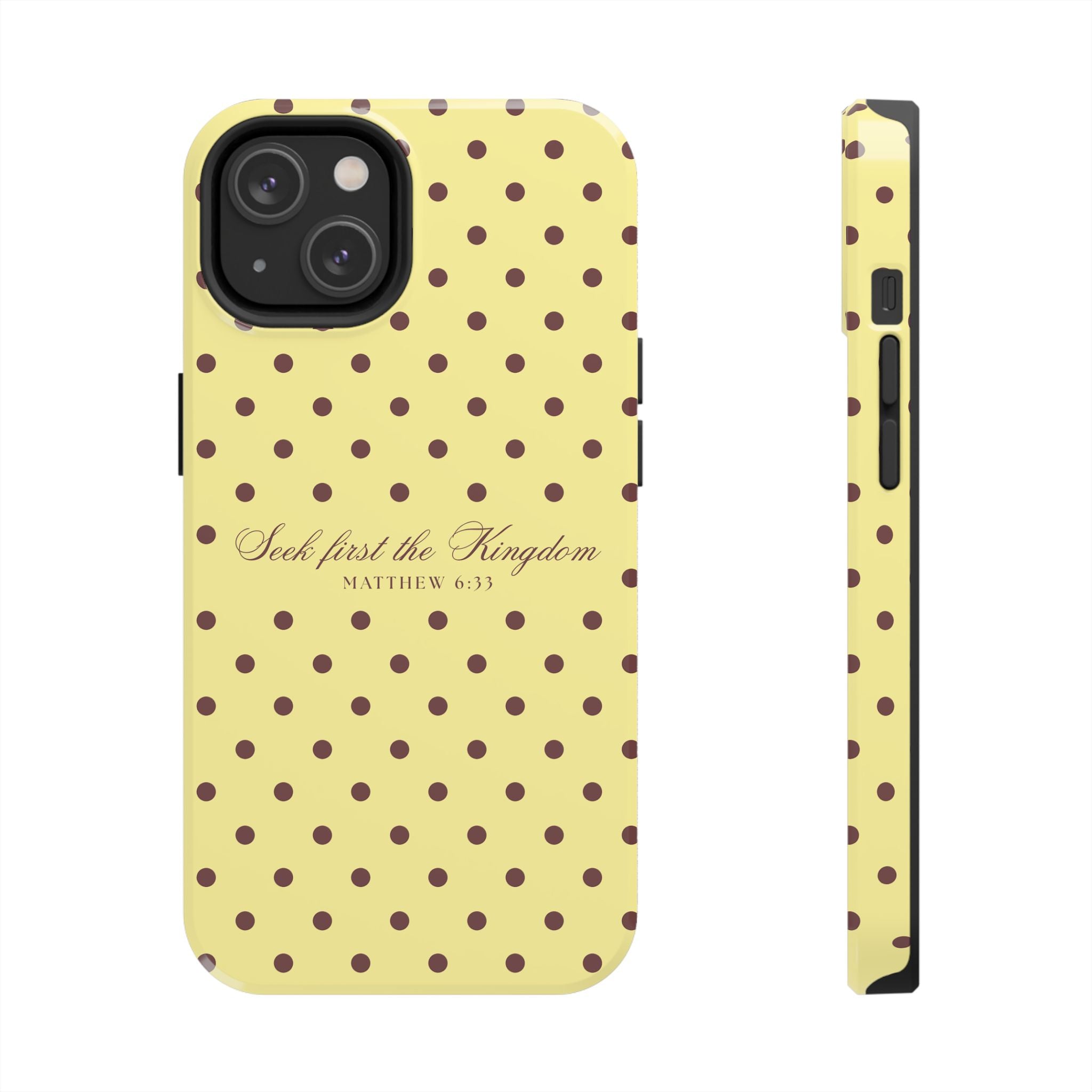 "Seek First the Kingdom" Polka Dot Phone Case — Yellow & Brown