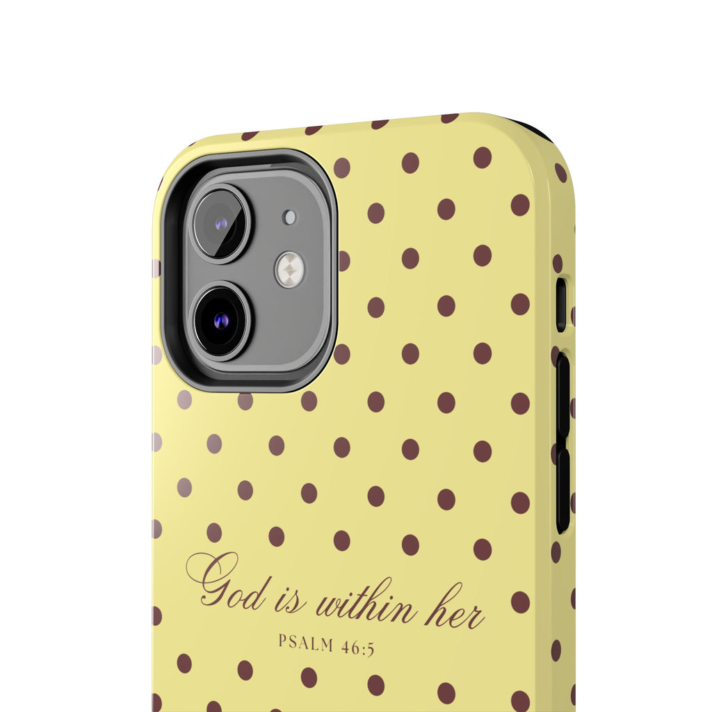 "God Is Within Her" Polka Dot Phone Case — Yellow & Brown