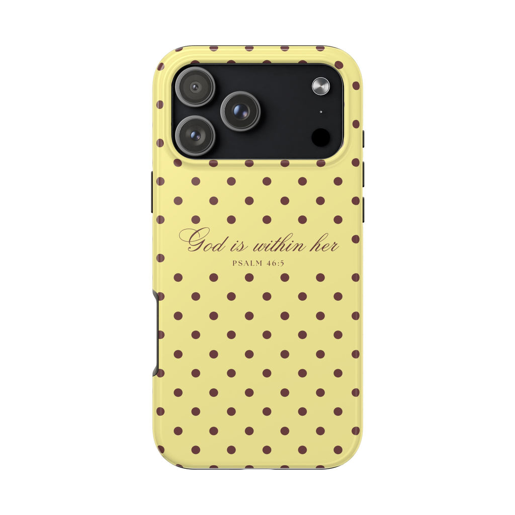 "God Is Within Her" Polka Dot Phone Case — Yellow & Brown