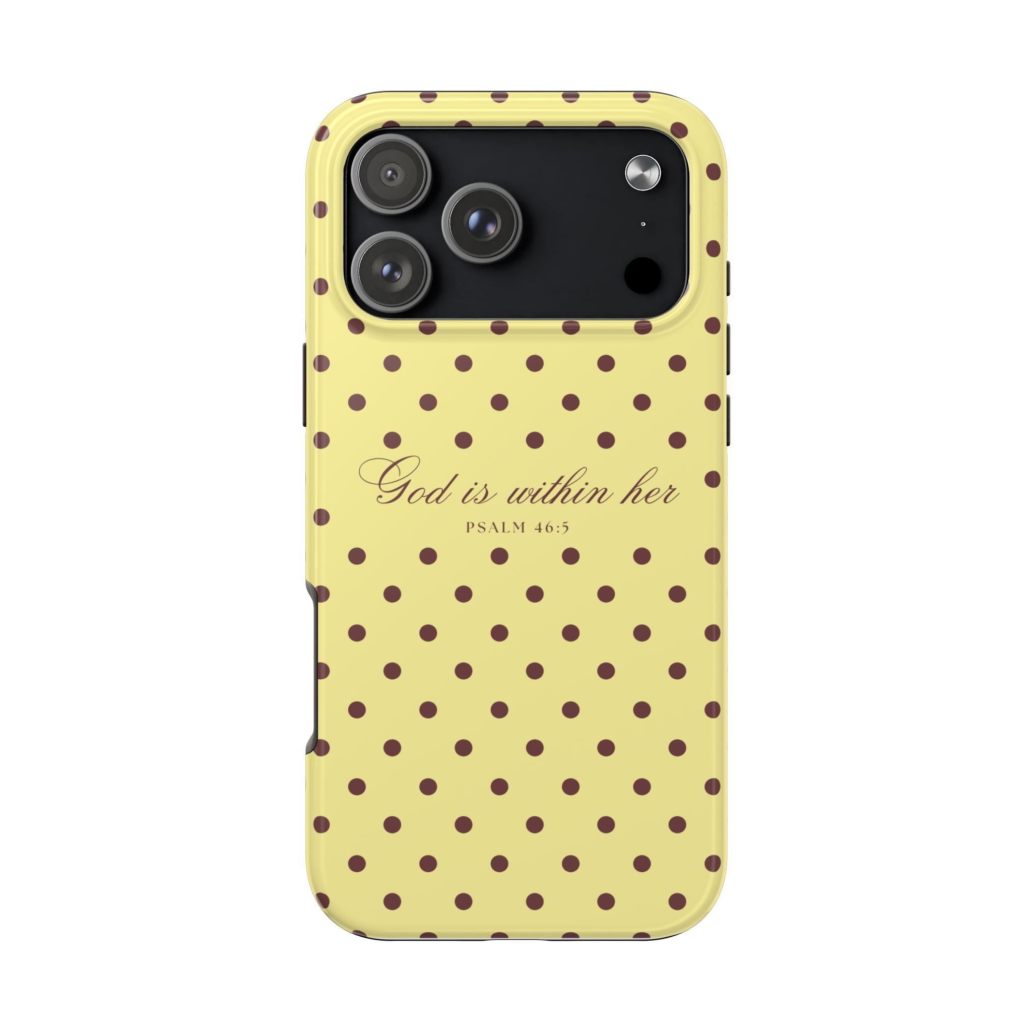 "God Is Within Her" Polka Dot Phone Case — Yellow & Brown