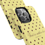 "God Is Within Her" Polka Dot Phone Case — Yellow & Brown