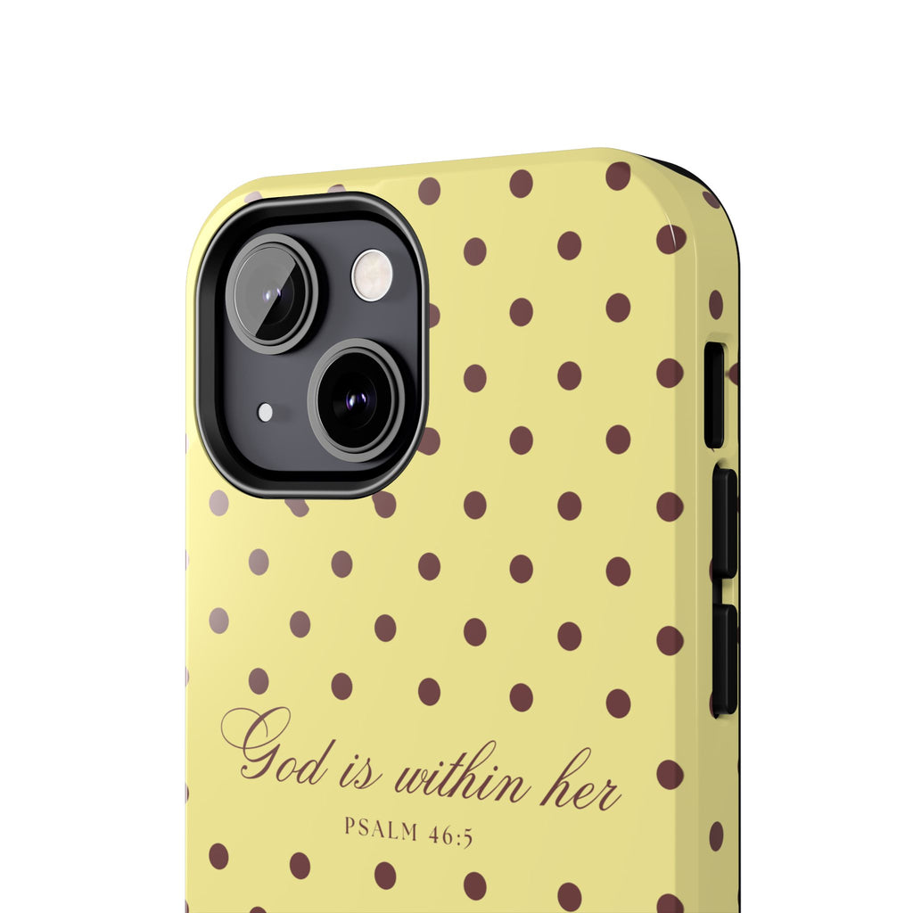 "God Is Within Her" Polka Dot Phone Case — Yellow & Brown