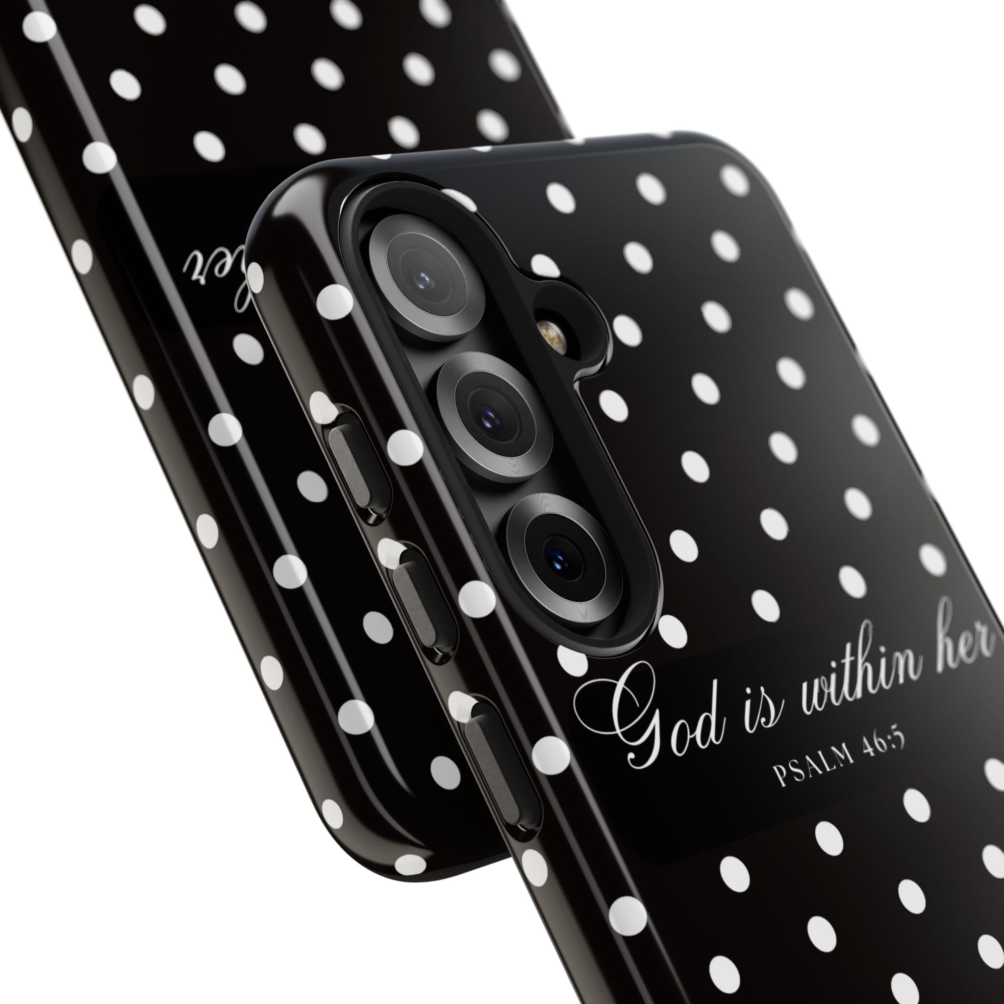 "God Is Within Her" Polka Dot Phone Case — Black & White