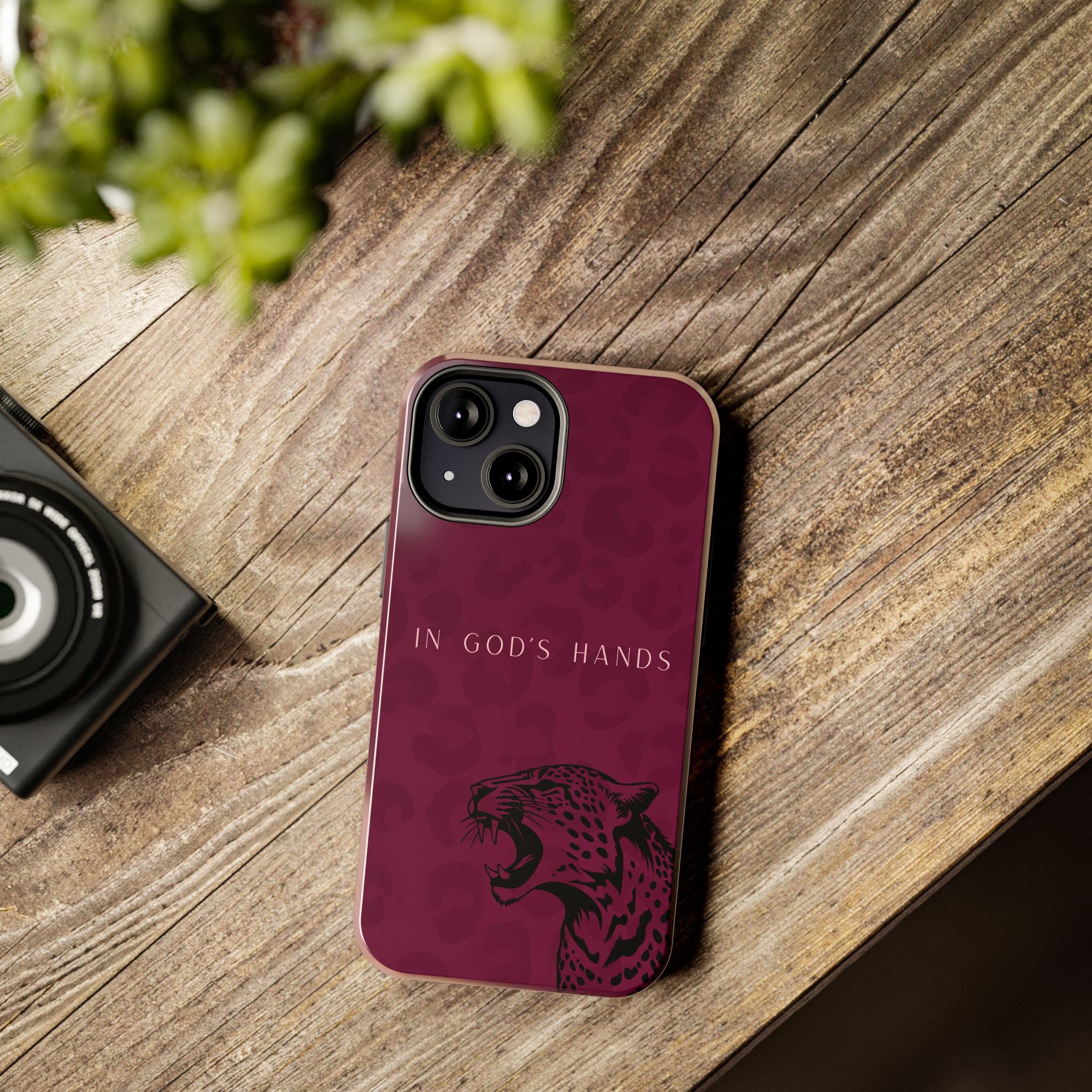 'In God's Hands' Burgundy Leopard Phone Case