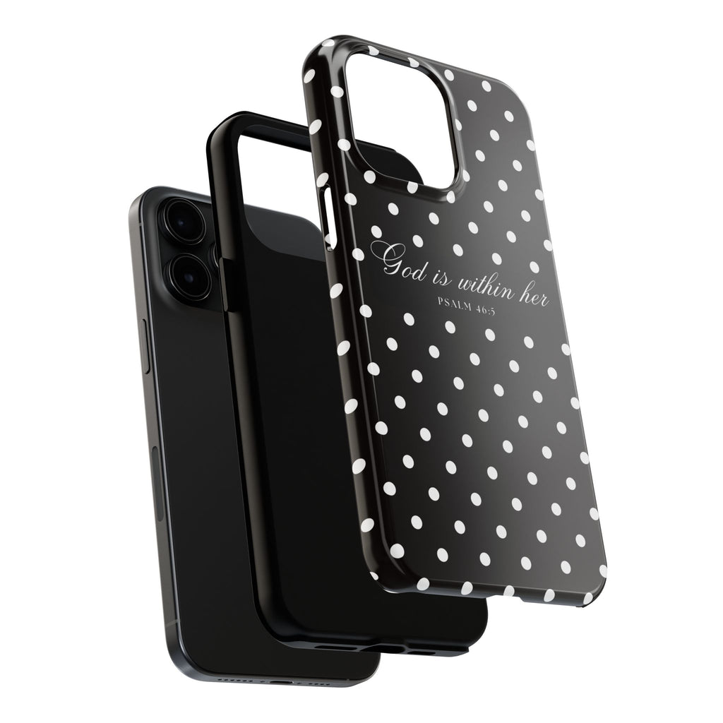 "God Is Within Her" Polka Dot Phone Case — Black & White