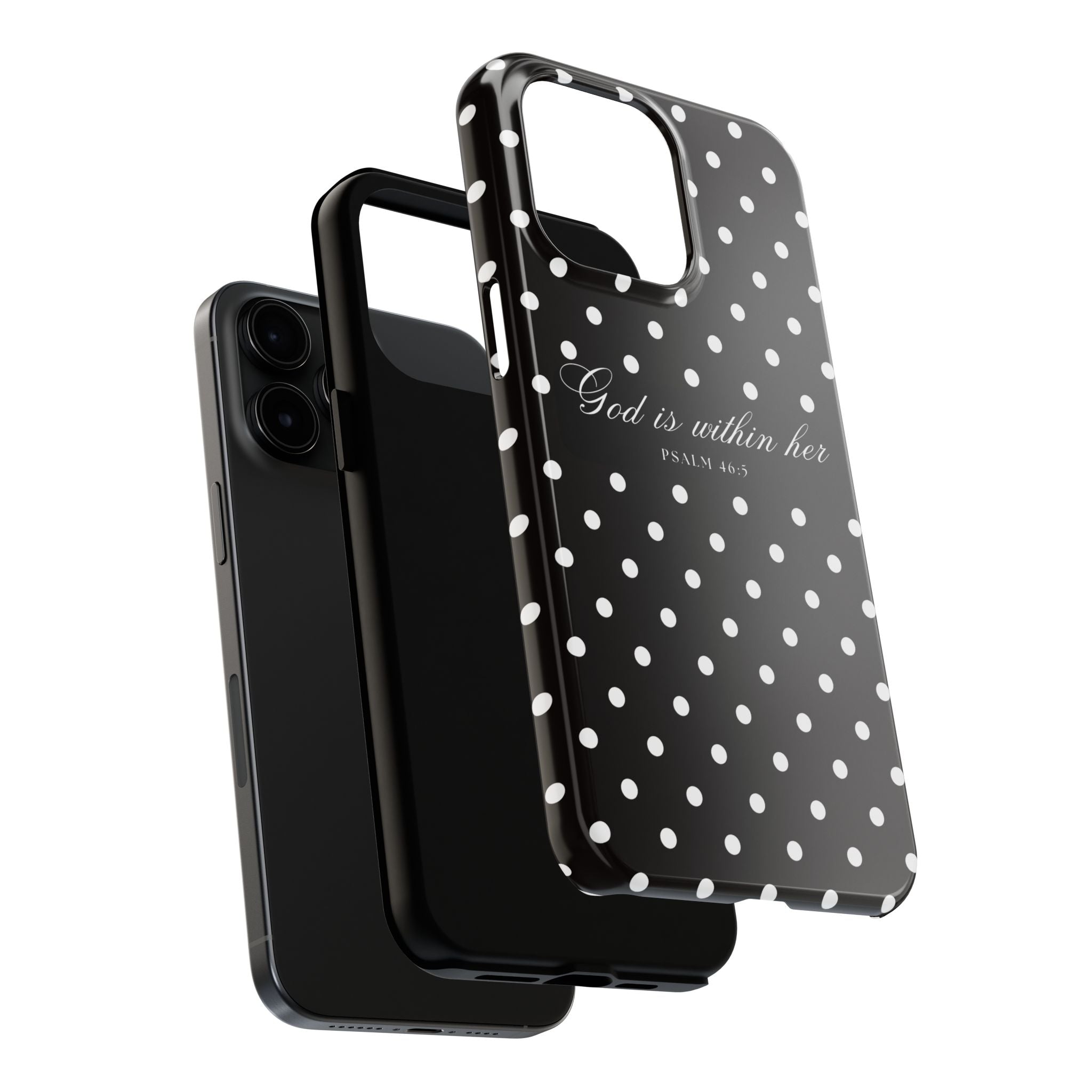 "God Is Within Her" Polka Dot Phone Case — Black & White