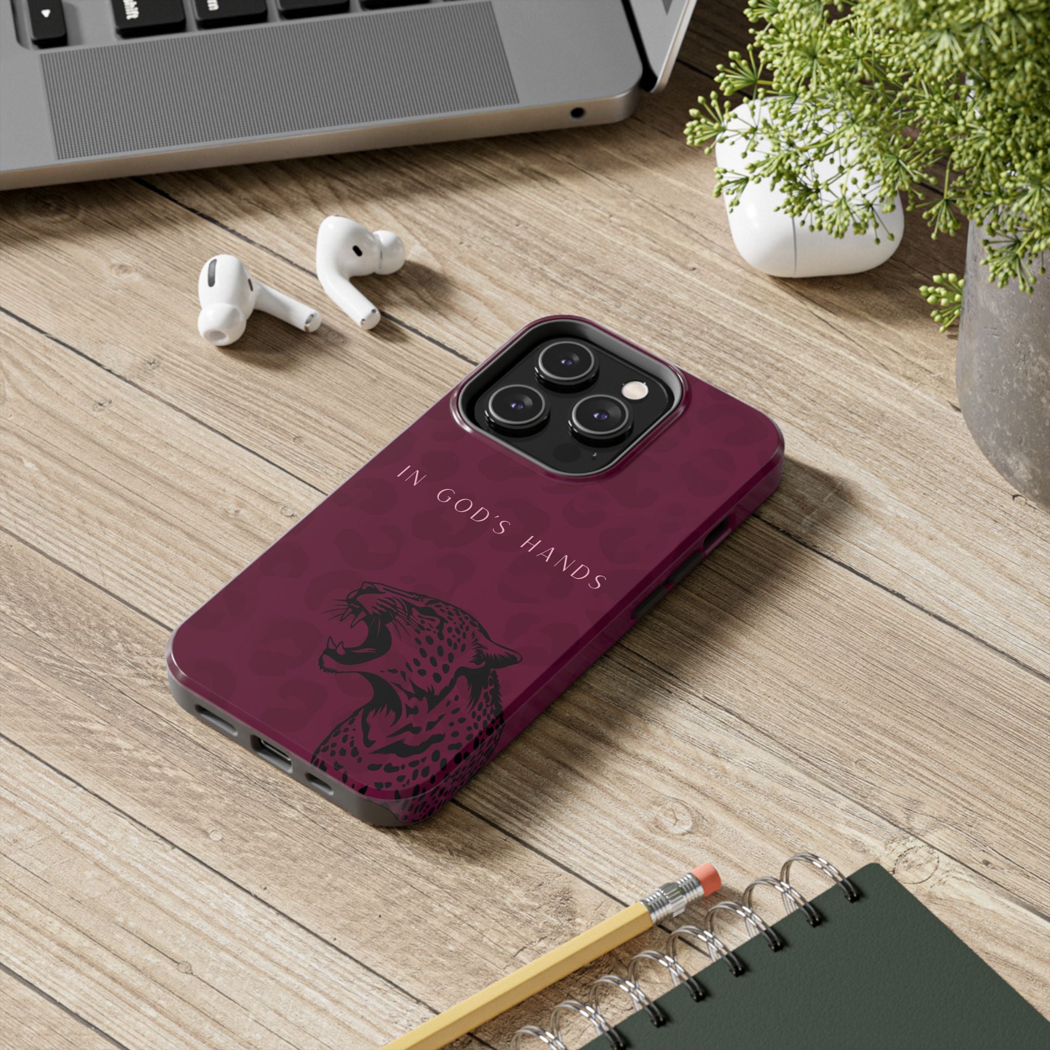 'In God's Hands' Burgundy Leopard Phone Case
