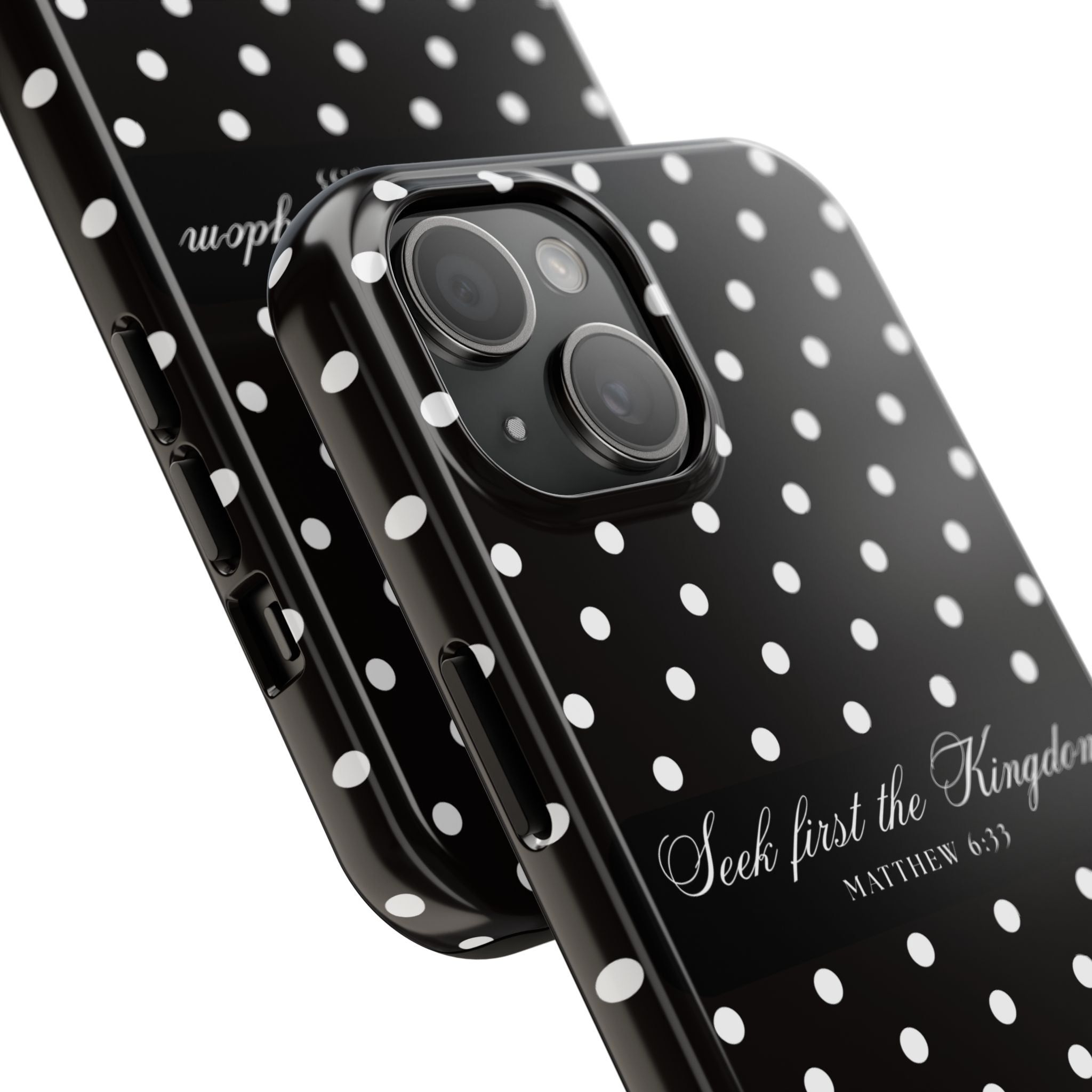 Polka Dot 'Seek First the Kingdom' Phone Case — Black & White