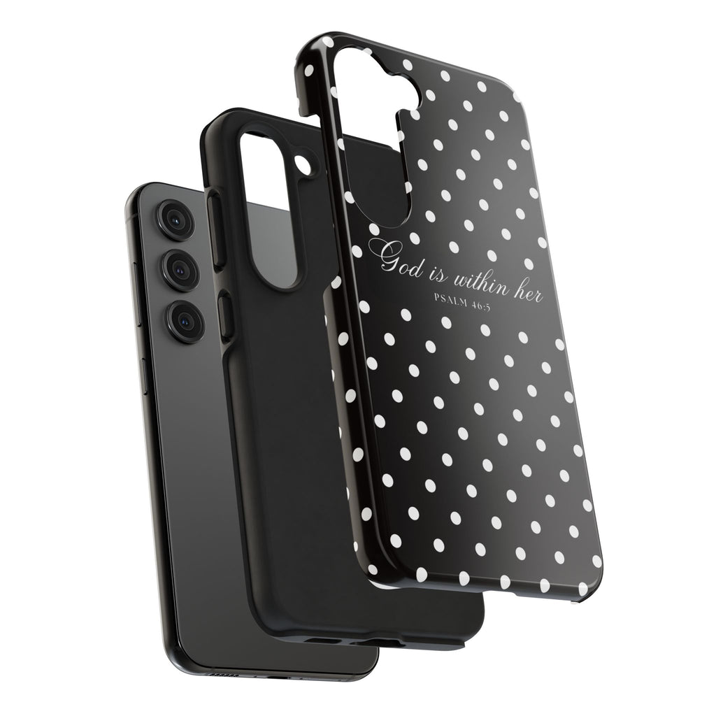 "God Is Within Her" Polka Dot Phone Case — Black & White